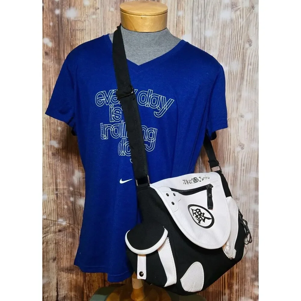 Yorozuya Gin-chan(Gin-Silver)Messenger bag white/ black Faux leather and Canvas